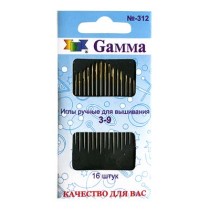 Иглы для шитья ручные " Gamma" для вышивания №3- 9 N- 312 в конверте с прозрачным дисплеем 16 шт. . 